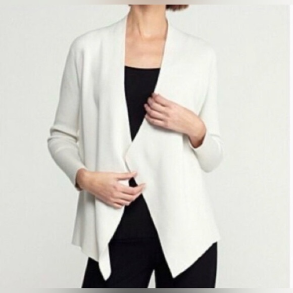 Eileen Fisher Sweaters - Eileen Fisher Sz M Cardigan Sweater Cream Silk Cotton Angled Front